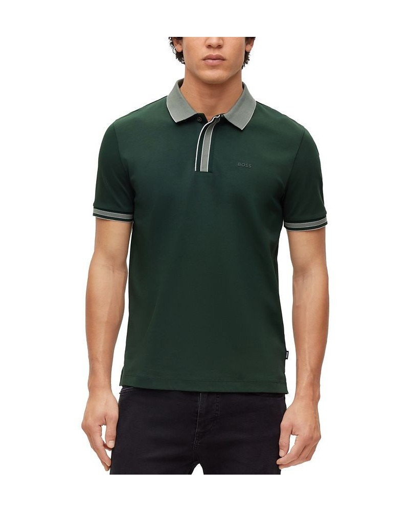 BOSS Men's Interlock-Cotton Polo Shirt with Contrast Tipping Green $48.64 Polo Shirts