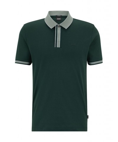 BOSS Men's Interlock-Cotton Polo Shirt with Contrast Tipping Green $48.64 Polo Shirts