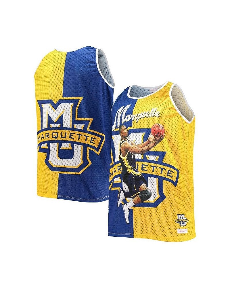 Men's Dwyane Wade Blue, Gold Marquette Golden Eagles Sublimated Player Big and Tall Tank Top $48.40 T-Shirts