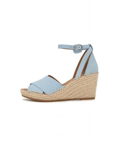 Women's Charli X Band Wedge Espadrille Sandals Pale Blue Nubuck $77.49 Shoes