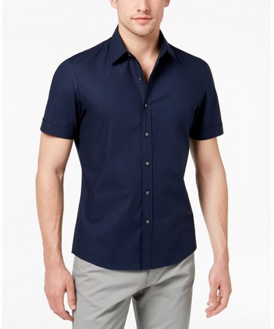 Men's Solid Stretch Shirt Blue $51.74 Shirts