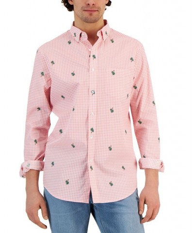 Men's Classic-Fit Palm-Print Check Button-Down Poplin Shirt White $15.68 Shirts