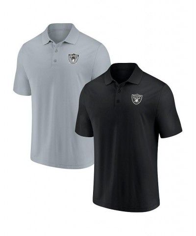 Men's Branded Black and Silver Las Vegas Raiders Home and Away 2-Pack Polo Shirt Set $26.04 Polo Shirts