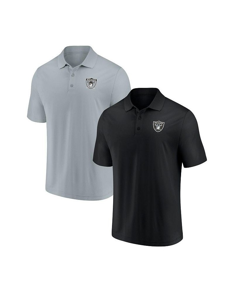 Men's Branded Black and Silver Las Vegas Raiders Home and Away 2-Pack Polo Shirt Set $26.04 Polo Shirts