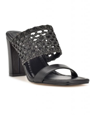 Women's Mylas Square Toe Heeled Slide Dress Sandals Black $40.33 Shoes