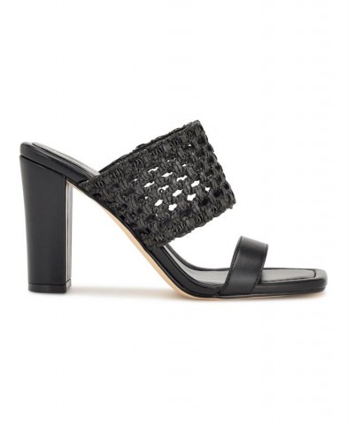 Women's Mylas Square Toe Heeled Slide Dress Sandals Black $40.33 Shoes