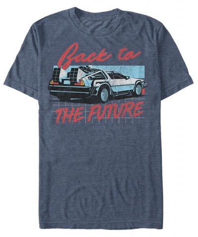 Back to the Future Franchise Men's Delorean Grid Short Sleeve T-Shirt Blue $17.15 T-Shirts