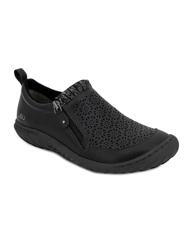 Women's Amber Perforated Zipper Sneakers Black $53.46 Shoes