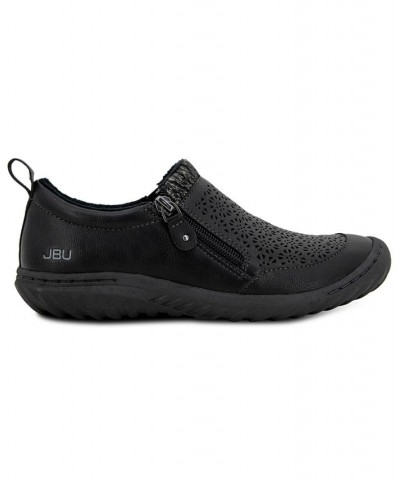 Women's Amber Perforated Zipper Sneakers Black $53.46 Shoes