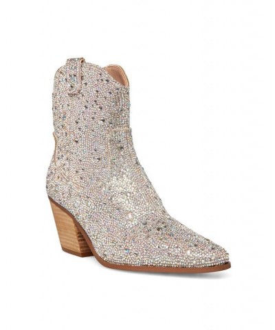 Women's Diva Embellished Western Booties Silver $76.97 Shoes