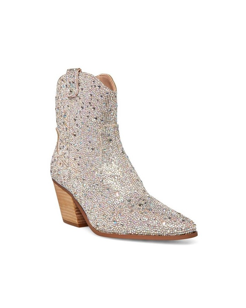 Women's Diva Embellished Western Booties Silver $76.97 Shoes