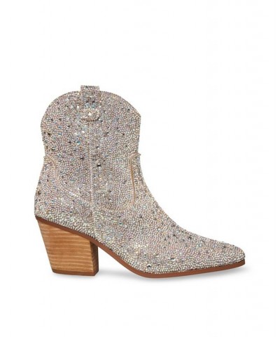 Women's Diva Embellished Western Booties Silver $76.97 Shoes