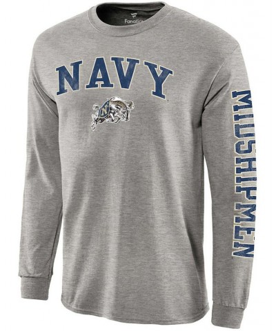Men's Gray, Navy Midshipmen Distressed Arch Over Logo Long Sleeve Hit T-shirt $12.80 T-Shirts
