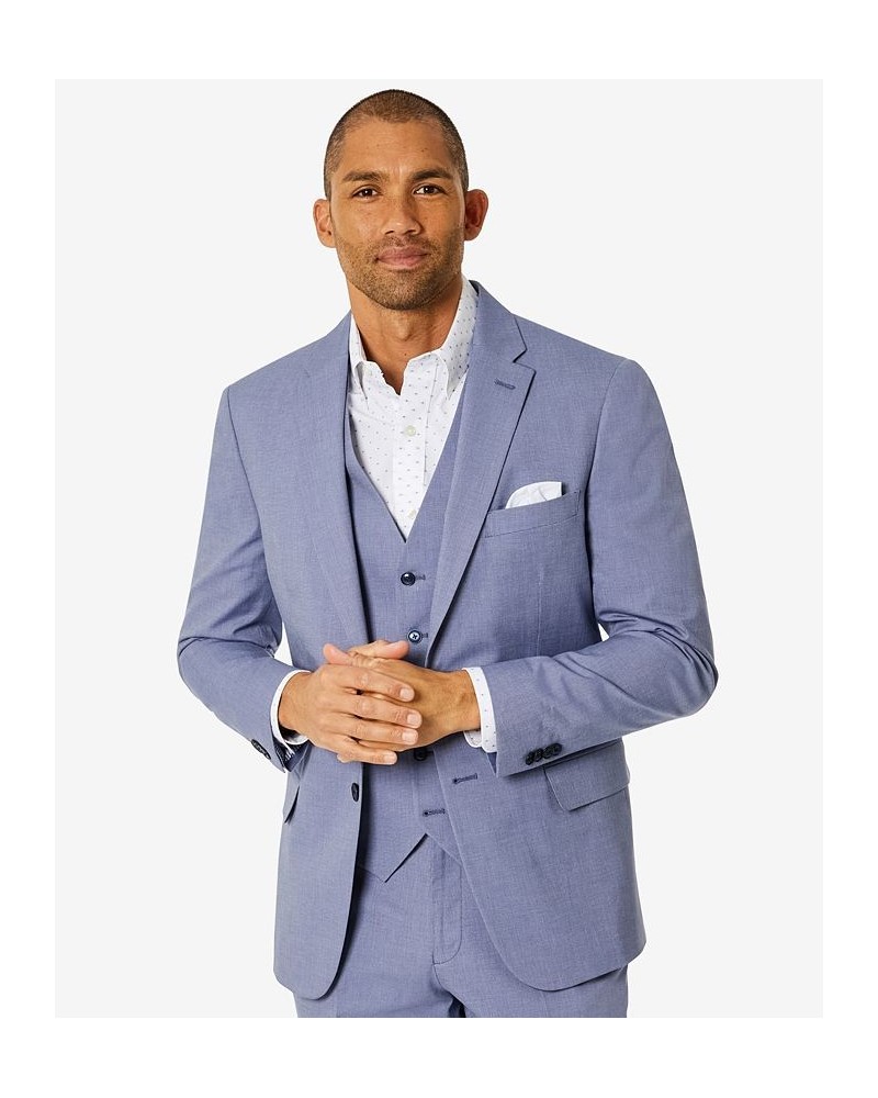 Men's Modern-Fit TH Flex Stretch Chambray Suit Separate Jacket Blue $48.60 Suits