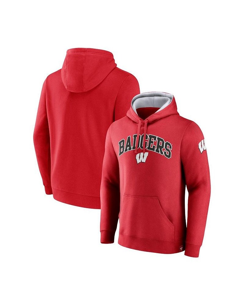 Men's Branded Red Wisconsin Badgers Arch and Logo Tackle Twill Pullover Hoodie $27.60 Sweatshirt