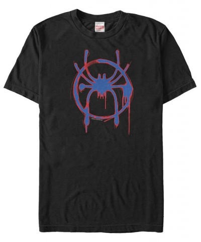 Marvel Men's Spider-Man Into The Spiderverse Red and Blue Paint Logo Short Sleeve T-Shirt Black $16.10 T-Shirts