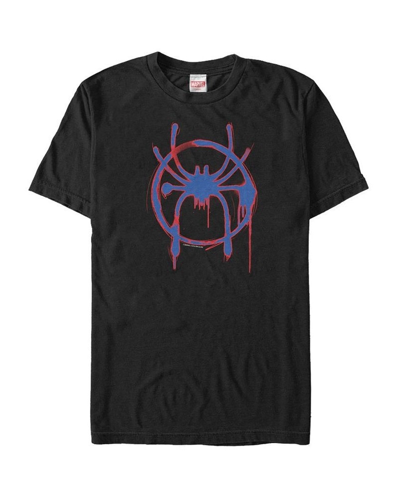 Marvel Men's Spider-Man Into The Spiderverse Red and Blue Paint Logo Short Sleeve T-Shirt Black $16.10 T-Shirts