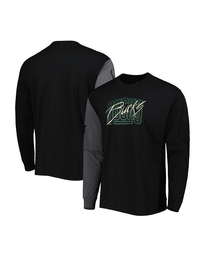 Men's Black Milwaukee Bucks Courtside Versus Flight MAX90 Long Sleeve T-shirt $27.60 T-Shirts