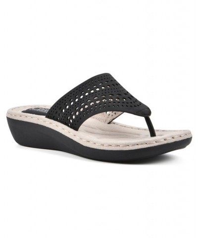 Women's Compact Thong Comfort Sandal Black $28.98 Shoes
