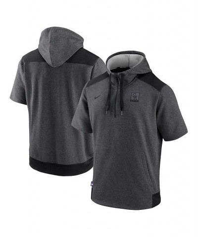 Men's Heathered Charcoal, Black Colorado Rockies Authentic Collection Dry Flux Performance Quarter-Zip Short Sleeve Hoodie $4...