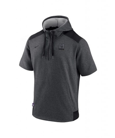 Men's Heathered Charcoal, Black Colorado Rockies Authentic Collection Dry Flux Performance Quarter-Zip Short Sleeve Hoodie $4...