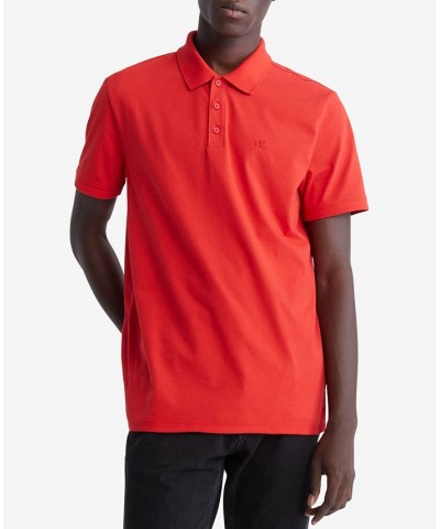 Men's Regular-Fit Smooth Cotton Monogram Logo Polo Shirt Red $15.40 Polo Shirts