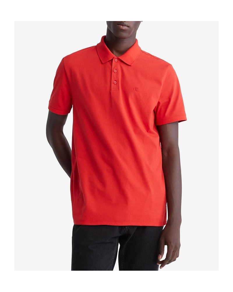 Men's Regular-Fit Smooth Cotton Monogram Logo Polo Shirt Red $15.40 Polo Shirts