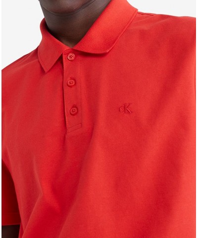 Men's Regular-Fit Smooth Cotton Monogram Logo Polo Shirt Red $15.40 Polo Shirts