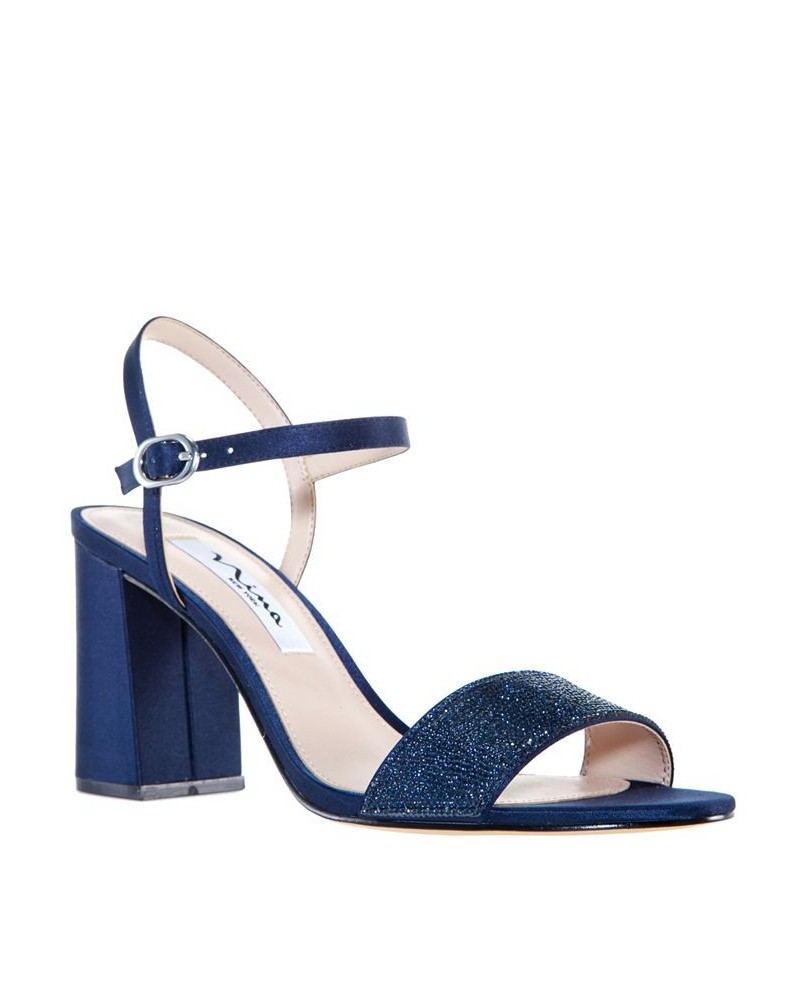 Women's Haven Block Heel Evening Sandals Blue $53.41 Shoes