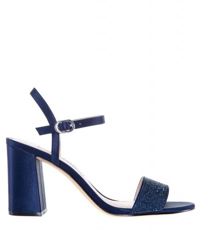 Women's Haven Block Heel Evening Sandals Blue $53.41 Shoes