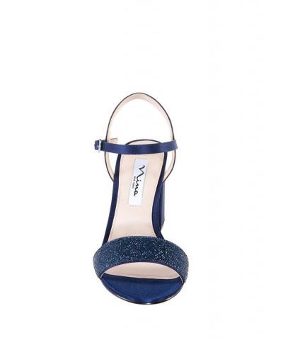 Women's Haven Block Heel Evening Sandals Blue $53.41 Shoes