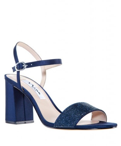 Women's Haven Block Heel Evening Sandals Blue $53.41 Shoes