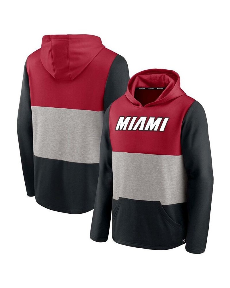 Men's Red and Black Miami Heat Linear Logo Comfy Colorblock Tri-Blend Pullover Hoodie $30.38 Sweatshirt