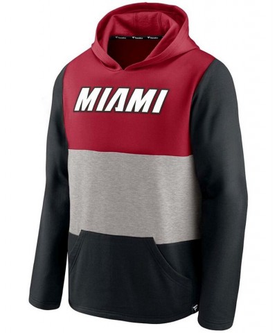 Men's Red and Black Miami Heat Linear Logo Comfy Colorblock Tri-Blend Pullover Hoodie $30.38 Sweatshirt