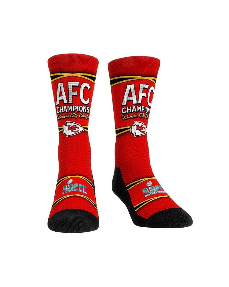 Men's and Women's Socks Kansas City Chiefs 2022 AFC Champions Wavy Stripe Crew Socks $15.29 Socks