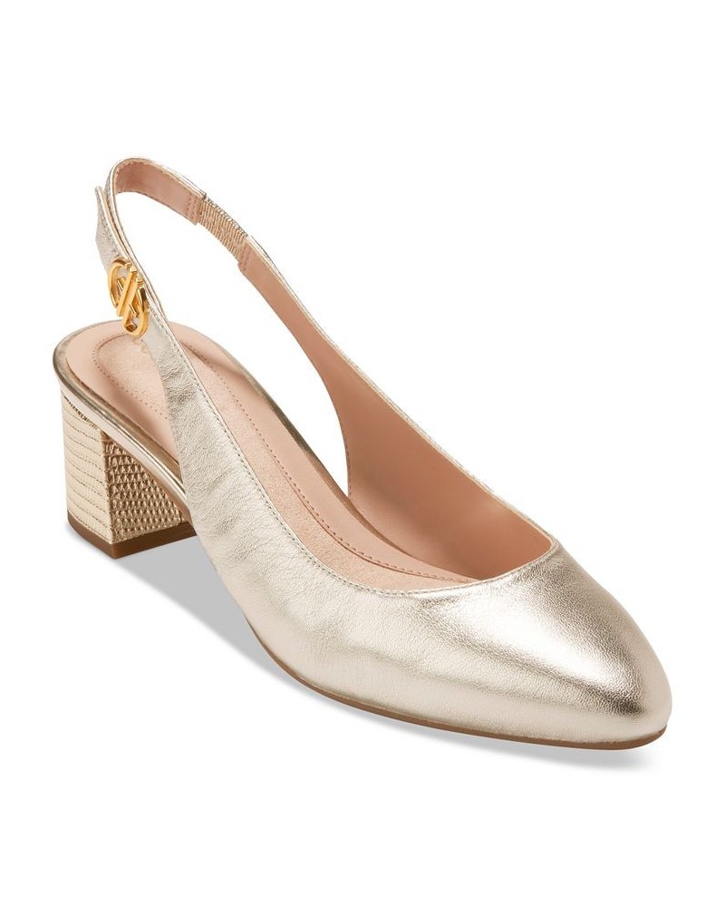 Women's Go-To Block-Heel Slingback Pumps Gold $62.40 Shoes