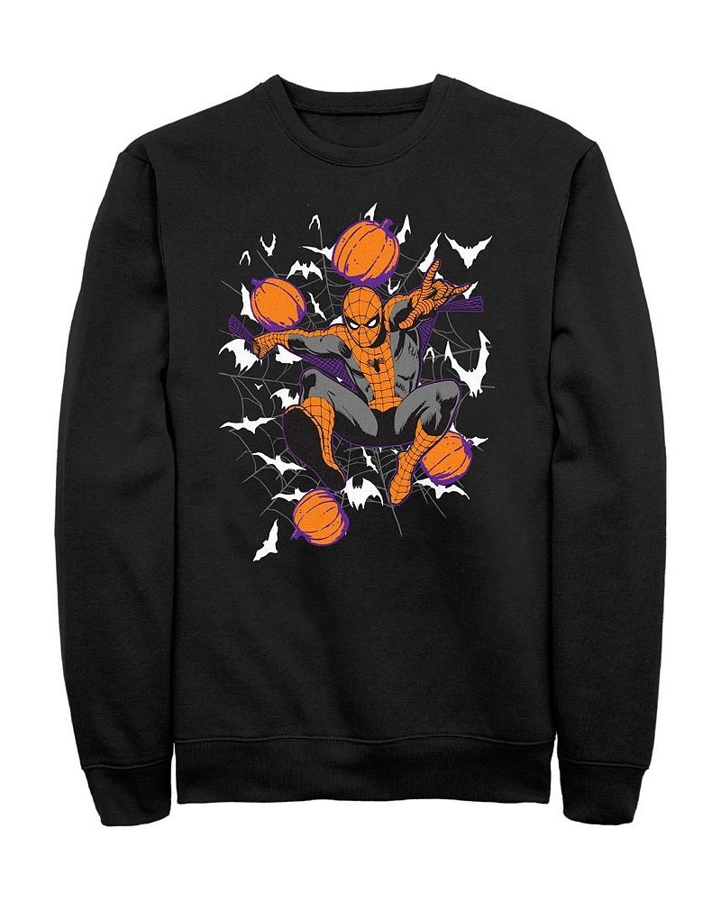 Men's Marvel Spidey Webs Crew Fleece Pullover Black $26.93 Sweatshirt