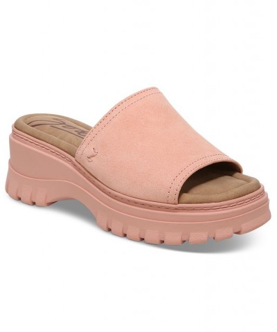 Women's Halle Platform Lug-Sole Slide Wedge Sandals Pink $43.56 Shoes