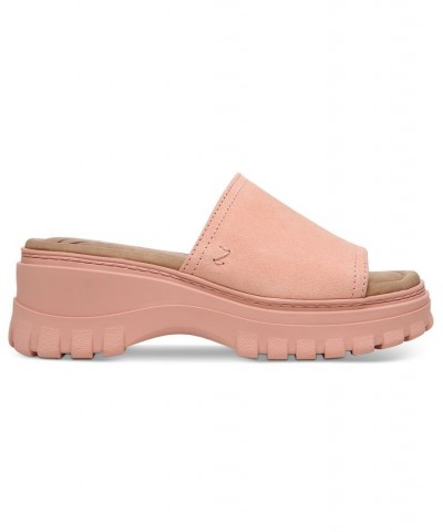 Women's Halle Platform Lug-Sole Slide Wedge Sandals Pink $43.56 Shoes