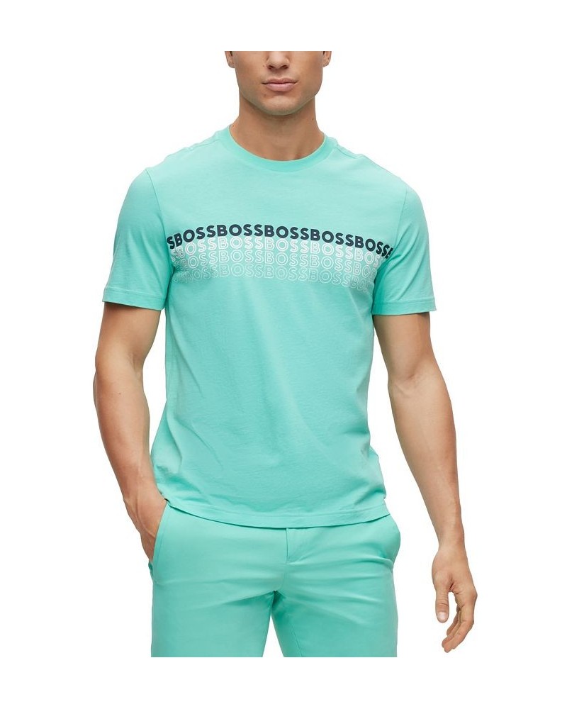 BOSS Men's Crew-Neck Cotton Multi-Colored Logos T-shirt Blue $32.76 T-Shirts