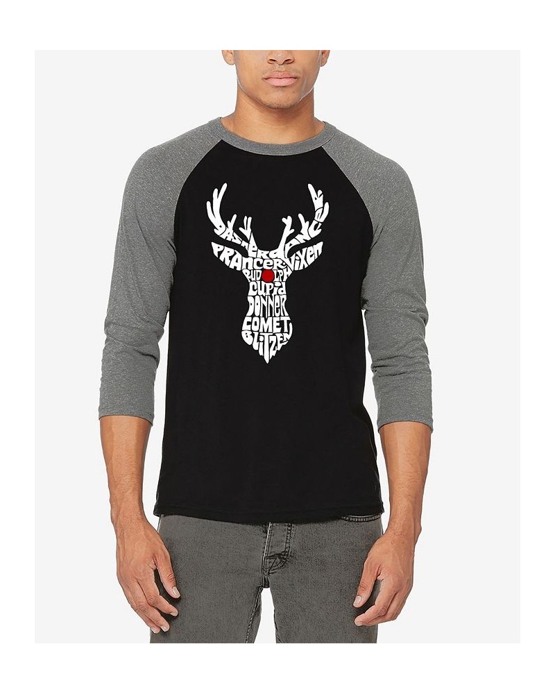 Men's Raglan Baseball Santa's Reindeer Word Art T-shirt Gray $18.45 T-Shirts
