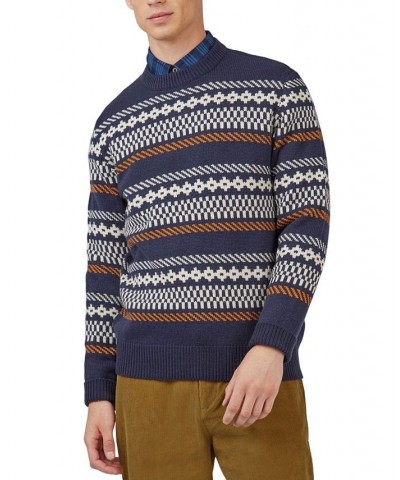 Men's Chunky Knitted Fair Isle Long-Sleeve Crewneck Sweater Blue $53.64 Sweaters