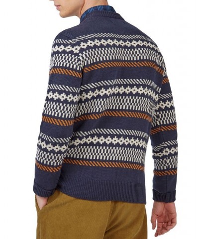 Men's Chunky Knitted Fair Isle Long-Sleeve Crewneck Sweater Blue $53.64 Sweaters