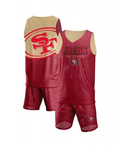 Men's Scarlet San Francisco 49Ers Colorblock Mesh V-Neck and Shorts Set $43.34 Pajama