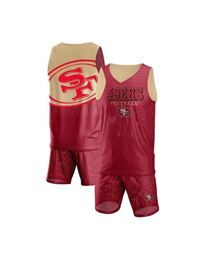 Men's Scarlet San Francisco 49Ers Colorblock Mesh V-Neck and Shorts Set $43.34 Pajama