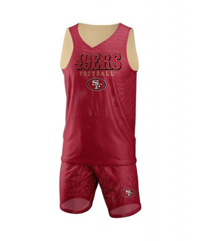 Men's Scarlet San Francisco 49Ers Colorblock Mesh V-Neck and Shorts Set $43.34 Pajama