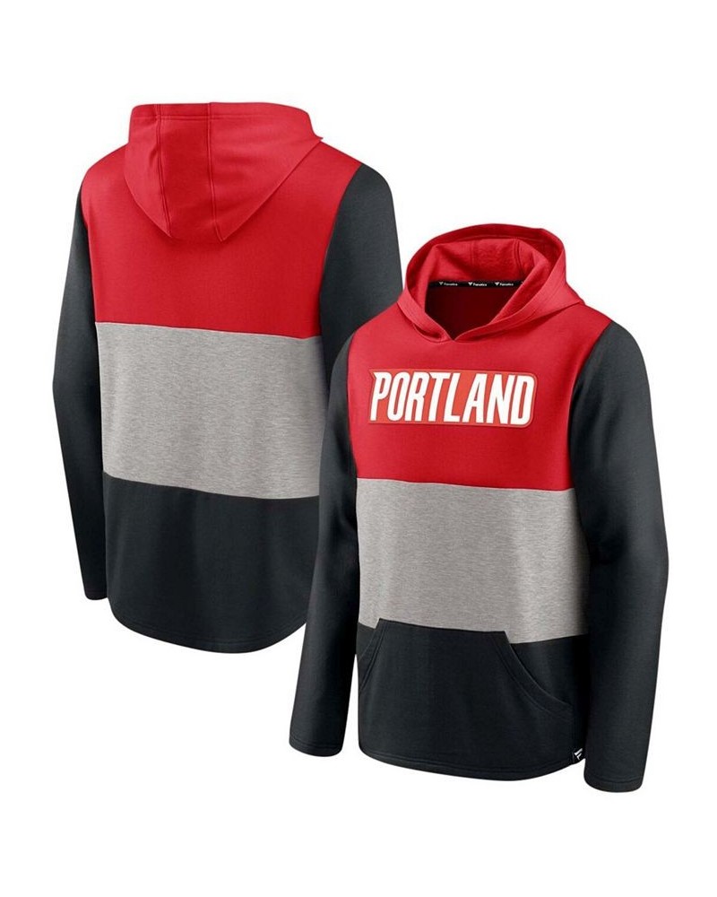 Men's Red and Black Portland Trail Blazers Linear Logo Comfy Colorblock Tri-Blend Pullover Hoodie $29.76 Sweatshirt