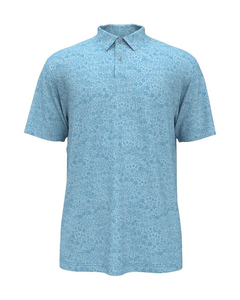 Men's Micro Floral Short Sleeve Golf Polo Shirt Blue $18.23 Polo Shirts