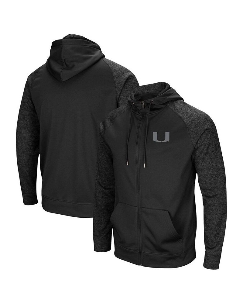 Men's Black Miami Hurricanes Blackout 3.0 Tonal Raglan Full-Zip Hoodie $32.25 Sweatshirt