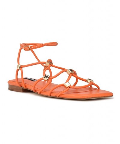 Women's Majah Square Toe Strappy Flat Sandals Orange $45.39 Shoes